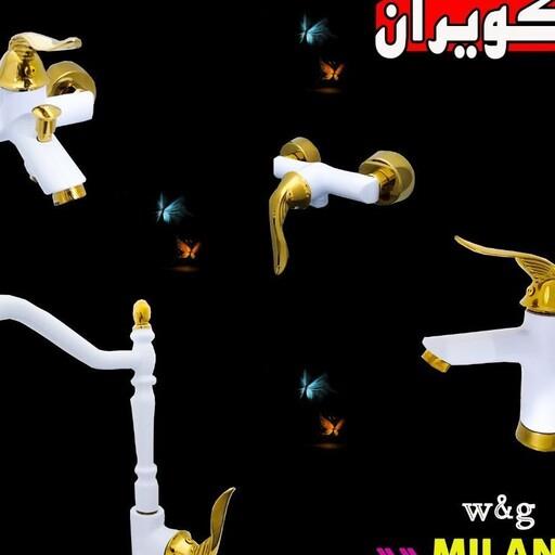 شیرآلات بهداشتی اهرمی مدل میلان سفید طلایی ارسال با باربری به کل کشور